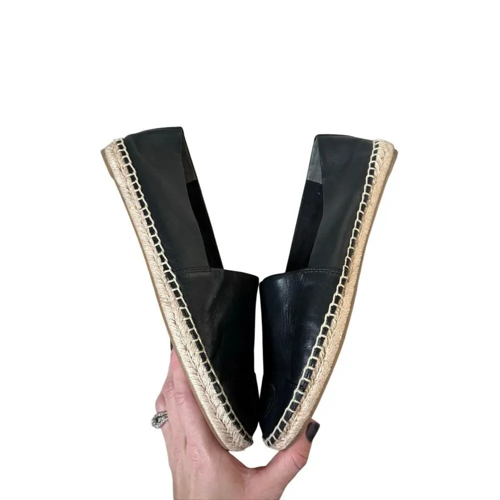 Tory Burch Black Nappa‎ Leather Espadrille Flats 9.5